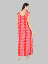 Red & White Batik Print Women's Cotton Sleeveless Nighty