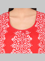 Red & White Batik Print Women's Cotton Sleeveless Nighty