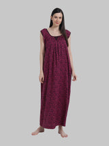 Dark Pink & Black Women's Abstract Print Sleevless Cotton Nighty