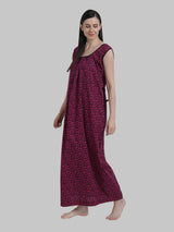 Dark Pink & Black Women's Abstract Print Sleevless Cotton Nighty