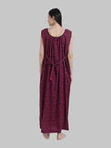 Dark Pink & Black Women's Abstract Print Sleevless Cotton Nighty