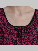 Dark Pink & Black Women's Abstract Print Sleevless Cotton Nighty