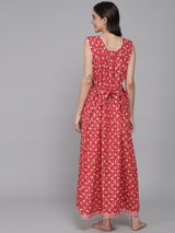 Red Women's Feather Floral Printed Sleeveless Nighty