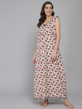 Red Women's Floral Printed Sleeveless Nighty