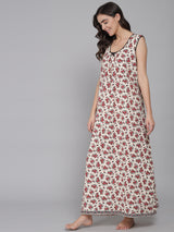Red Women's Floral Printed Sleeveless Nighty