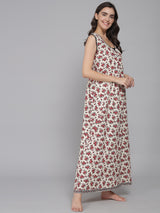 Red Women's Floral Printed Sleeveless Nighty