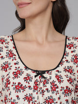 Red Women's Floral Printed Sleeveless Nighty