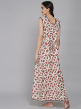 Red Women's Floral Printed Sleeveless Nighty