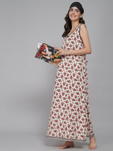 Red Women's Floral Printed Sleeveless Nighty