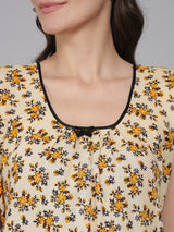 Yellow Women's Floral Printed Sleeveless Nighty