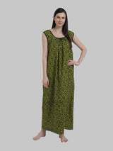 Green & Black Women's Abstract Print Sleevless Cotton Nighty