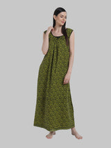 Green & Black Women's Abstract Print Sleevless Cotton Nighty