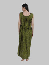 Green & Black Women's Abstract Print Sleevless Cotton Nighty
