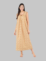 Brown Women's Sleeveless Cotton Floral Print Nighty