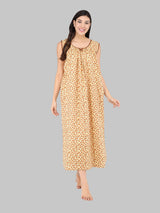 Brown Women's Sleeveless Cotton Floral Print Nighty