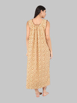 Brown Women's Sleeveless Cotton Floral Print Nighty