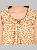 Brown Women's Sleeveless Cotton Floral Print Nighty
