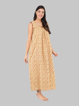 Brown Women's Sleeveless Cotton Floral Print Nighty