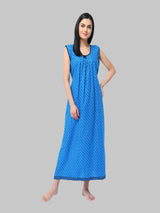 Blue Women's Floral Printed Sleeveless Cotton Nighty by Shararat