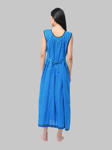 Blue Women's Floral Printed Sleeveless Cotton Nighty by Shararat