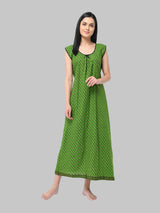 Green  Women's Floral Printed Sleeveless Cotton Nighty