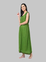 Green  Women's Floral Printed Sleeveless Cotton Nighty