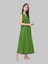 Green  Women's Floral Printed Sleeveless Cotton Nighty