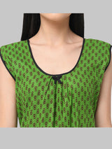 Green  Women's Floral Printed Sleeveless Cotton Nighty