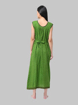 Green  Women's Floral Printed Sleeveless Cotton Nighty