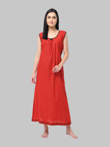 Red Women's Floral Printed Sleeveless Cotton Nighty