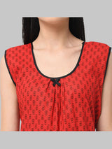 Red Women's Floral Printed Sleeveless Cotton Nighty