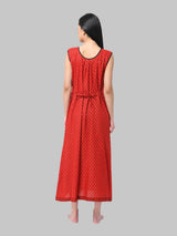 Red Women's Floral Printed Sleeveless Cotton Nighty