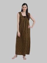 Mustard & Black Women's Abstract Print Sleevless Cotton Nighty