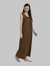 Mustard & Black Women's Abstract Print Sleevless Cotton Nighty