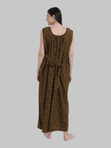 Mustard & Black Women's Abstract Print Sleevless Cotton Nighty