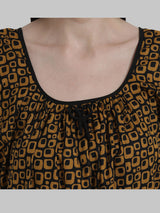 Mustard & Black Women's Abstract Print Sleevless Cotton Nighty