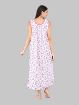 Pink & White Women's Cotton Sleeveless Floral Nighty
