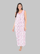 Red & White Women's Cotton Sleeveless Floral Nighty