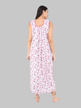 Red & White Women's Cotton Sleeveless Floral Nighty