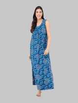 Blue Women's Cotton Floral Sleeveless Nighty by Shararat