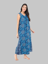 Blue Women's Cotton Floral Sleeveless Nighty by Shararat