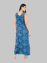 Blue Women's Cotton Floral Sleeveless Nighty by Shararat
