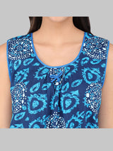 Blue Women's Cotton Floral Sleeveless Nighty by Shararat