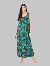 Blue & White Women's Cotton Floral Sleeveless Nighty by Shararat