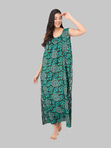 Blue & White Women's Cotton Floral Sleeveless Nighty by Shararat