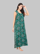Blue & White Women's Cotton Floral Sleeveless Nighty by Shararat