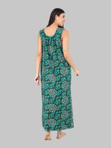 Blue & White Women's Cotton Floral Sleeveless Nighty by Shararat