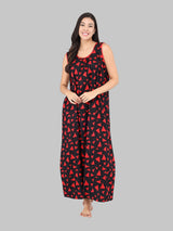 Red & Black Women's Cotton Triangle Print Sleeveless Nighty