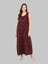 Red & Black Women's Cotton Triangle Print Sleeveless Nighty