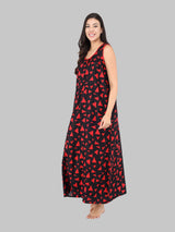 Red & Black Women's Cotton Triangle Print Sleeveless Nighty